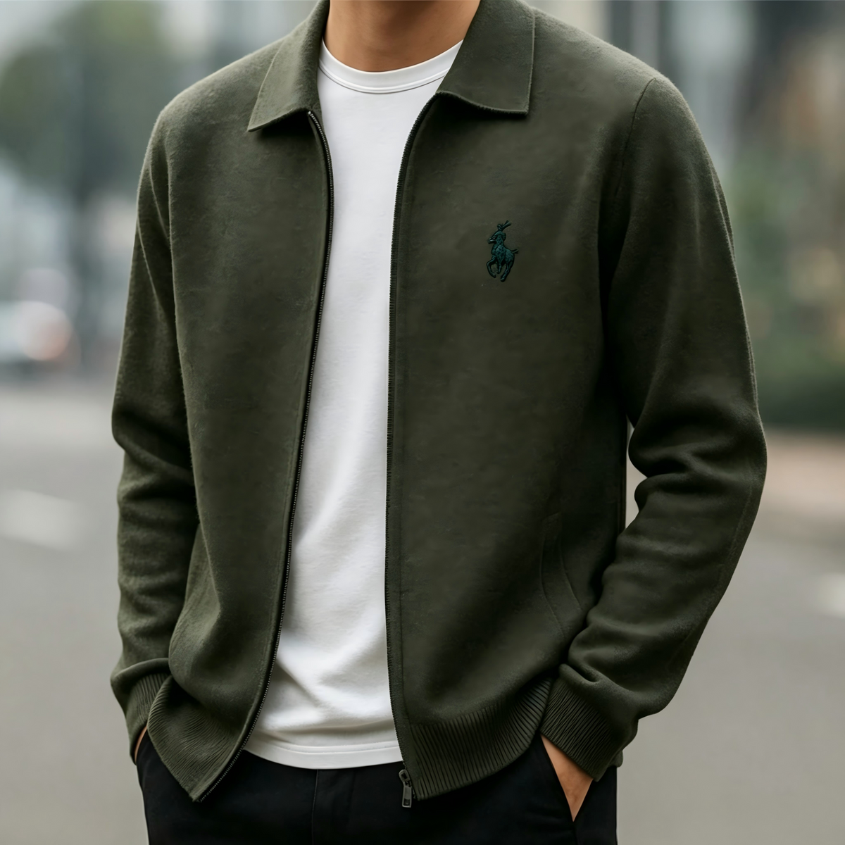 Men's full-zip knit cardigan, classic collared knit cardigan, casual and lightweight men's sweater jacket.