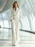 Women's Stylish Casual White Long-sleeved Top And Trousers Set