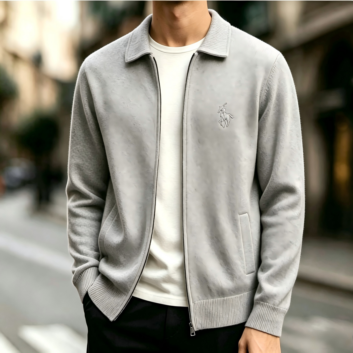 Men's full-zip knit cardigan, classic collared knit cardigan, casual and lightweight men's sweater jacket.