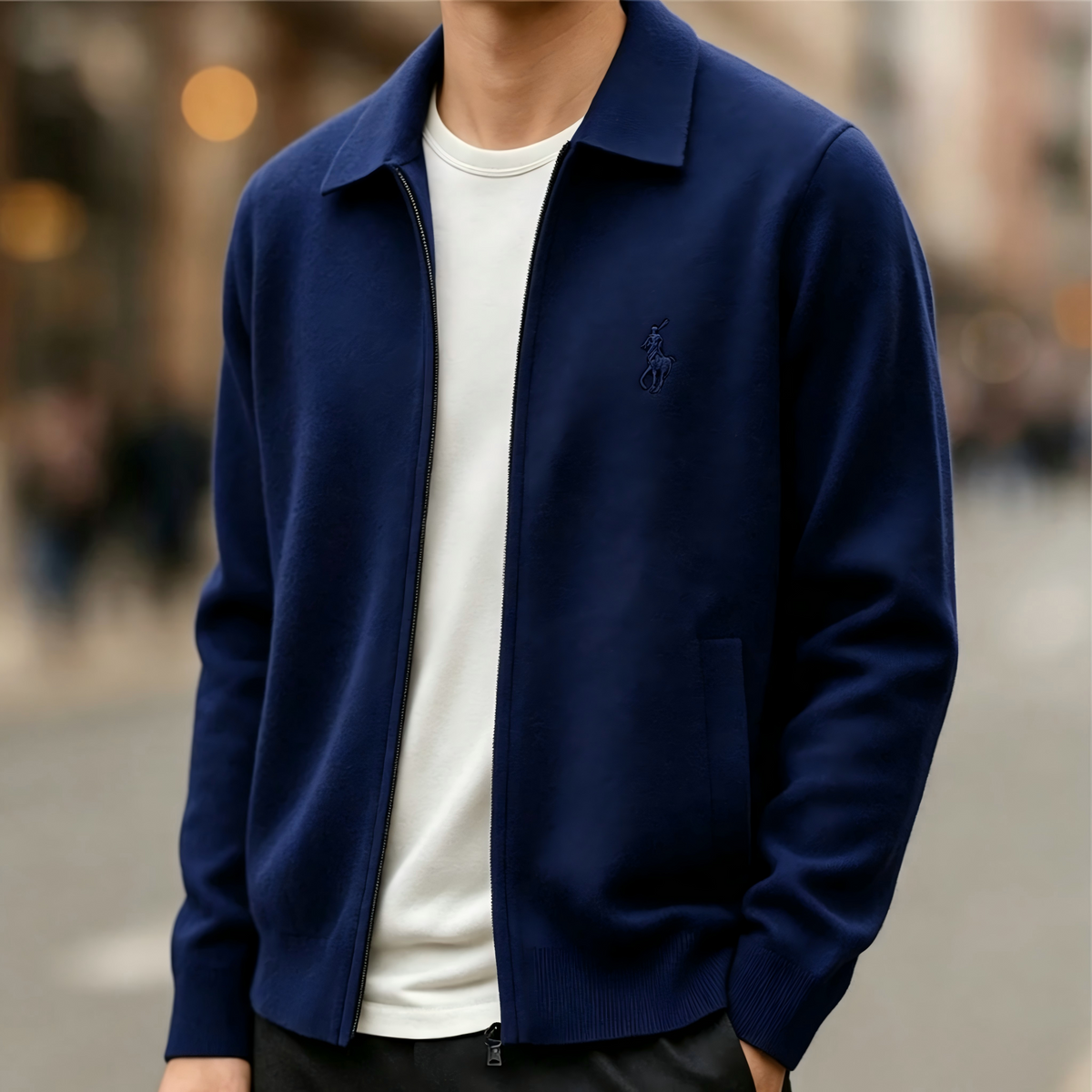 Men's full-zip knit cardigan, classic collared knit cardigan, casual and lightweight men's sweater jacket.