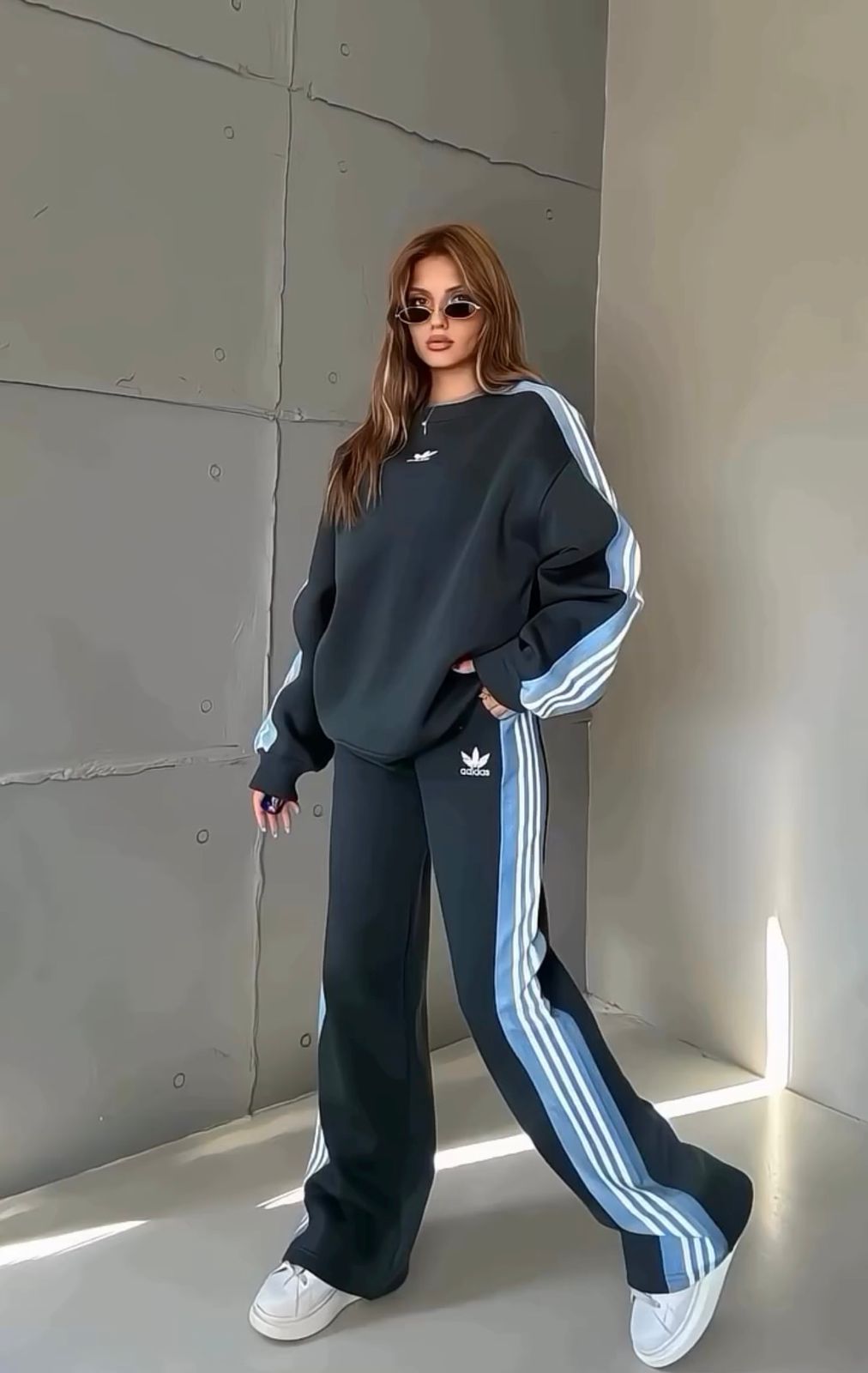 Women's Two-Piece Striped Sports Set: Casual, Loose-Fit Activewear