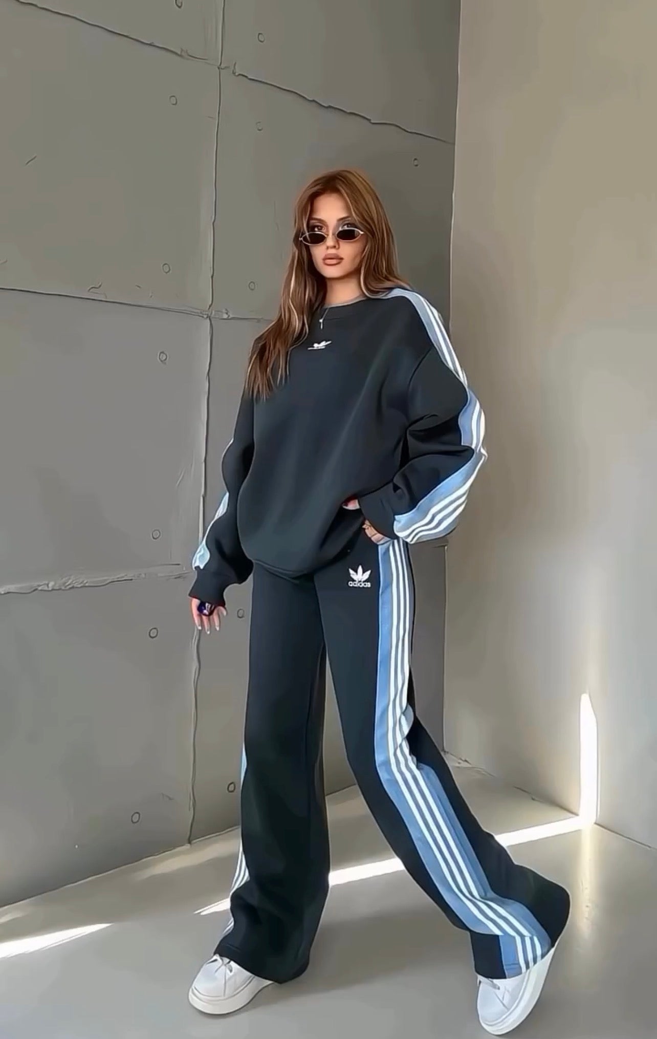 Women's Two-Piece Striped Sports Set: Casual, Loose-Fit Activewear